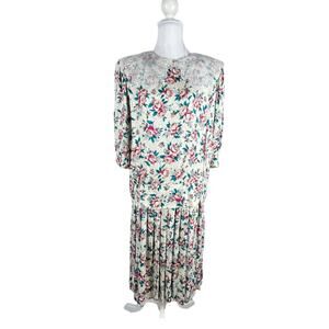 Vtg 80s Nilani Midi Dress Floral Peter Pan Collar Country Cottage Romantic Sz 10